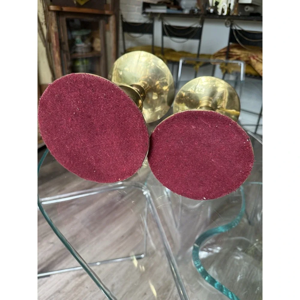 Vintage Solid Brass Bulb Pillar Candle Holders Pair Graduated Hollywood Regency